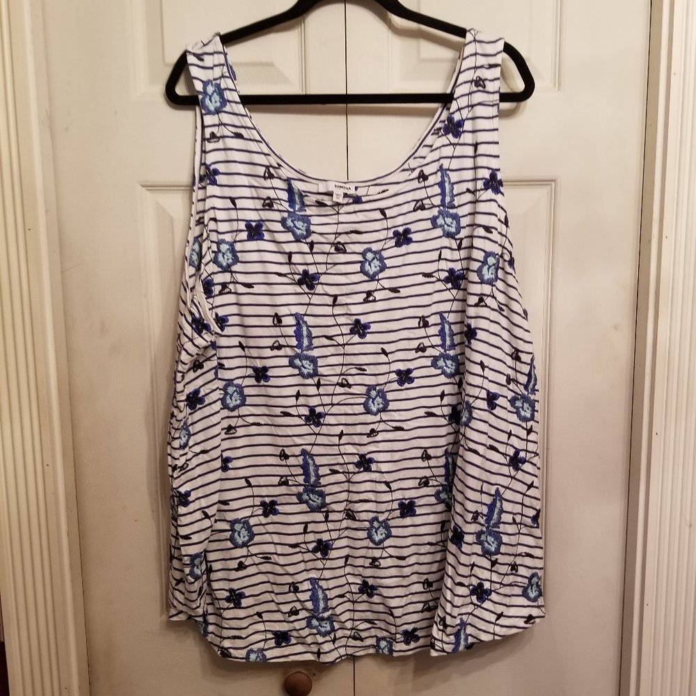 Blue and white embroidered tank top